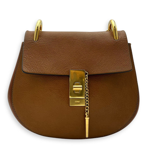Chloé Drew Shoulder Bag Brown in Calfskin, Gold hardware_1