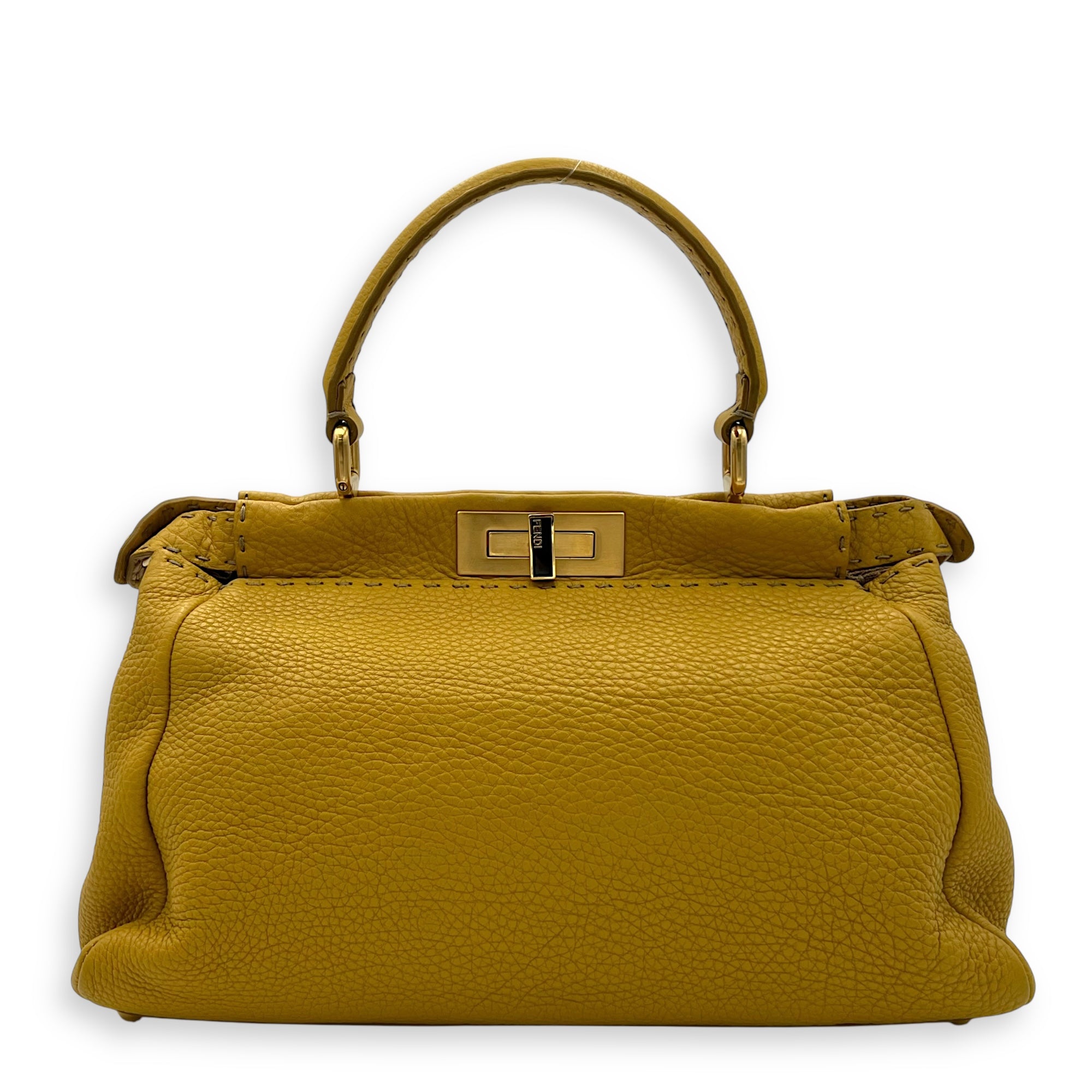 Fendi Peekaboo Top Handle Bag Yellow in Calfskin, Gold hardware_1