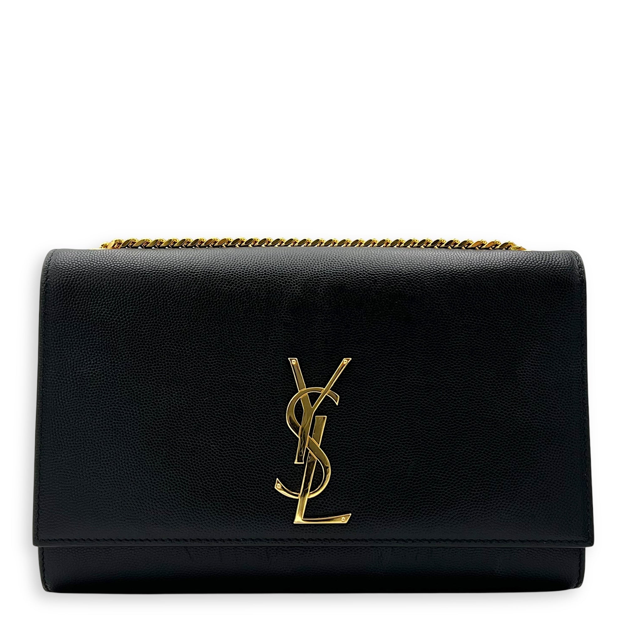 Saint Laurent Kate Black Wallet On Chain in Calfskin, Gold hardware_1