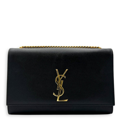 Saint Laurent Kate Black Wallet On Chain in Calfskin, Gold hardware_1