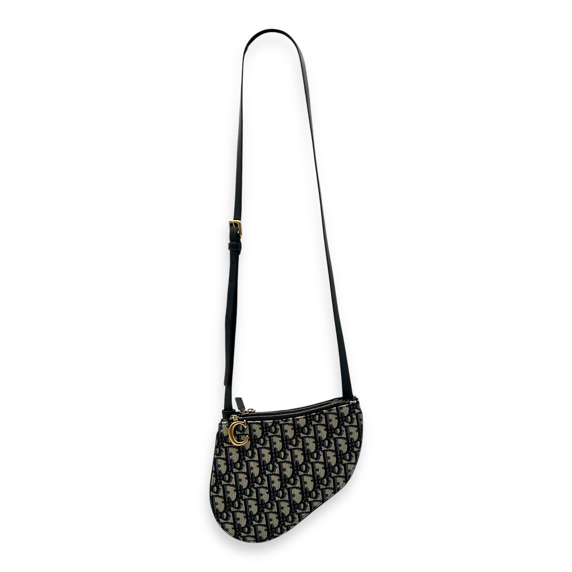 Christian Dior Saddle Crossbody Bag Blue in Jacquard, Gold hardware_8