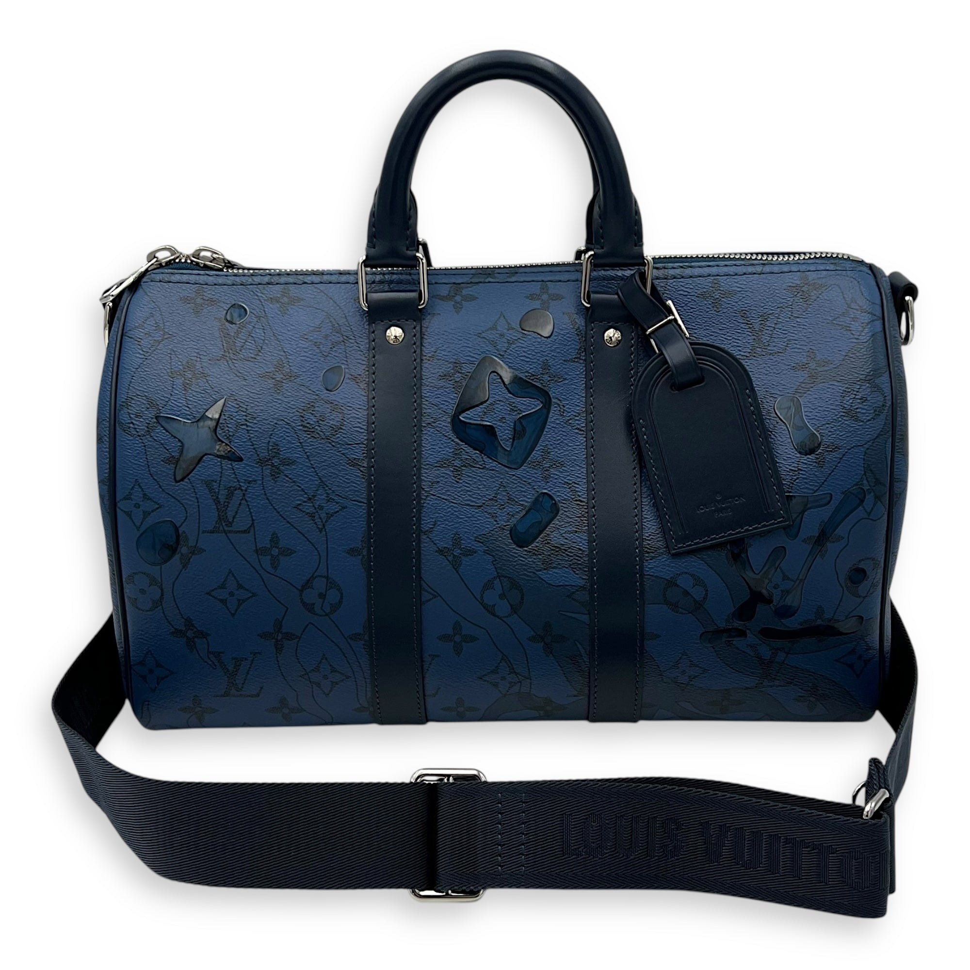 Louis Vuitton Limited Edition Acquagarden Keepall 35 Blue Top Handle Bag in Coated Canvas, Silver hardware_9