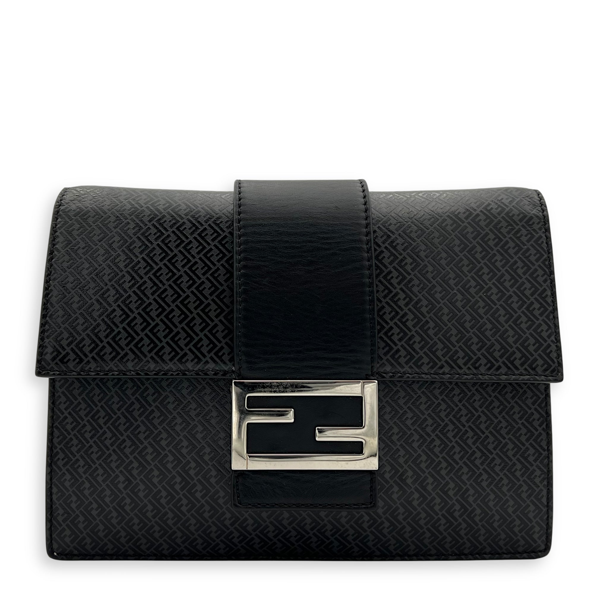 Fendi Baguette Crossbody Bag Grey in Calfskin, Silver hardware_1