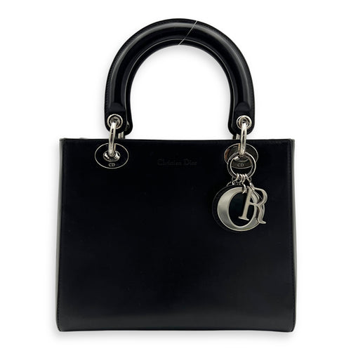 Christian Dior Lady Dior Medium Black Top Handle Bag in Calfskin, Silver hardware_1