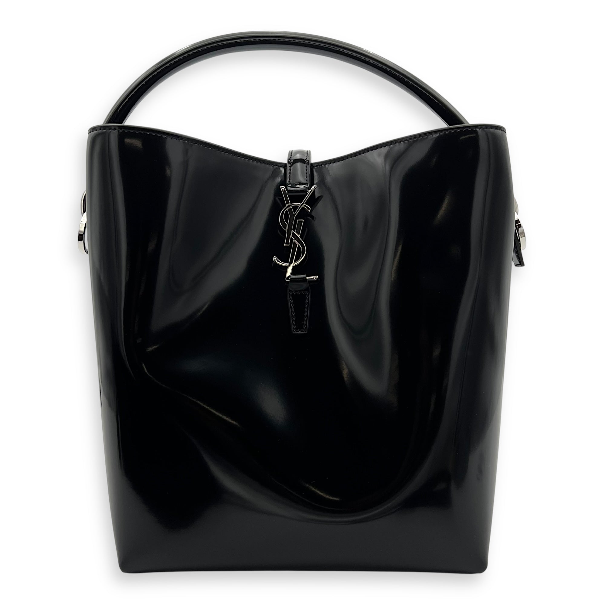 Saint Laurent Le 37 Bucket Bag Black in Patent Leather, Silver hardware_1