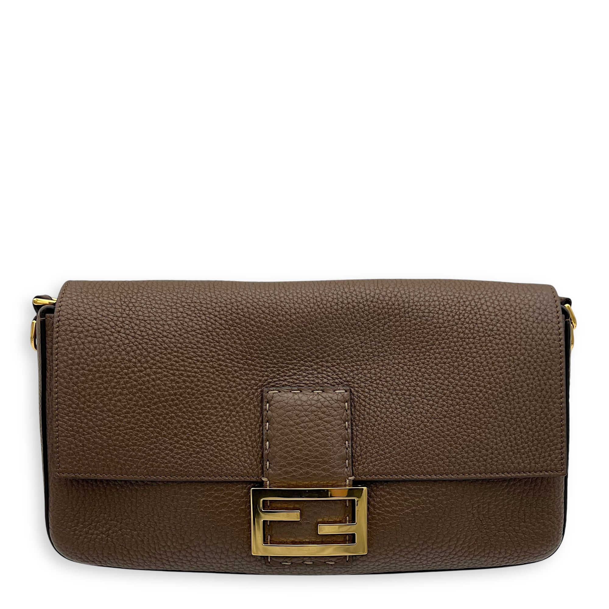 Fendi Baguette Top Handle Bag Brown in Calfskin, Silver hardware_1