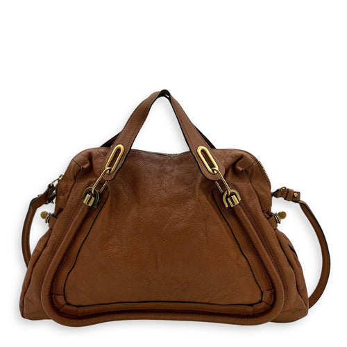 Chloé Paraty Large Brown Top Handle Bag in Calfskin, Gold hardware_1