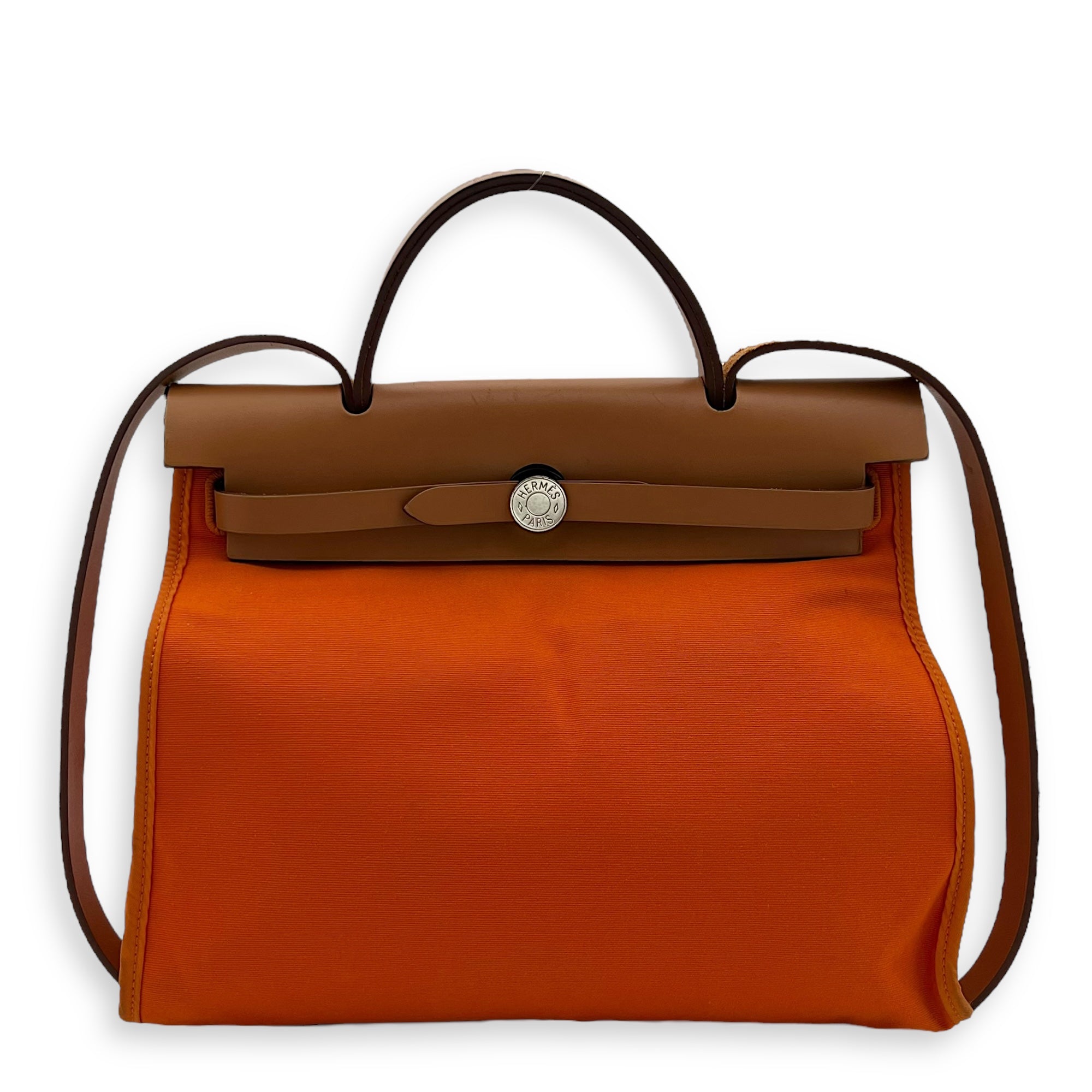 Hermès Herbag 31 Orange Top Handle Bag in Canvas, Silver hardware_1