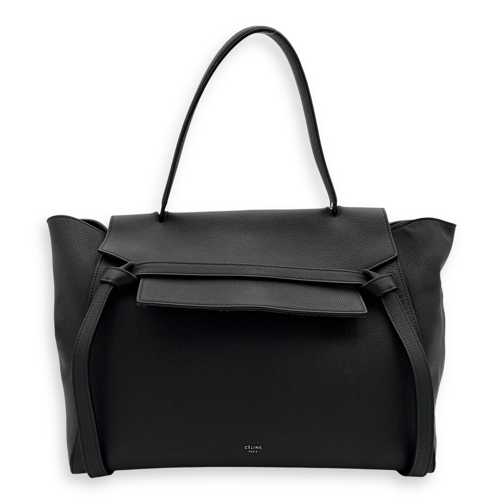 Celine Belt Small Black Top Handle Bag in Calfskin, Gold hardware_1
