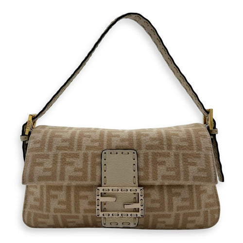 Fendi Seleria baguette Top Handle Bag Small Beige in Fabric, Gold hardware_1