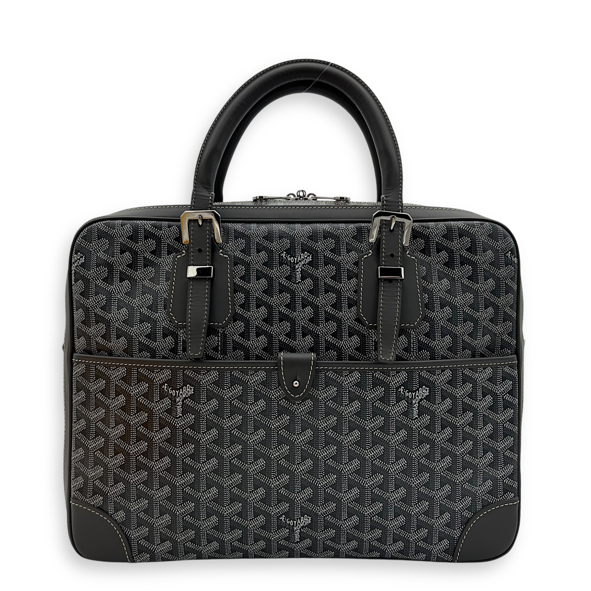 Goyard Ambassade Briefcase Grey in Coated Canvas, Silver hardware_1