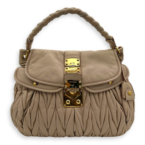 Miu Miu Gaufre Shoulder Bag Beige in Calfskin, Gold hardware_1
