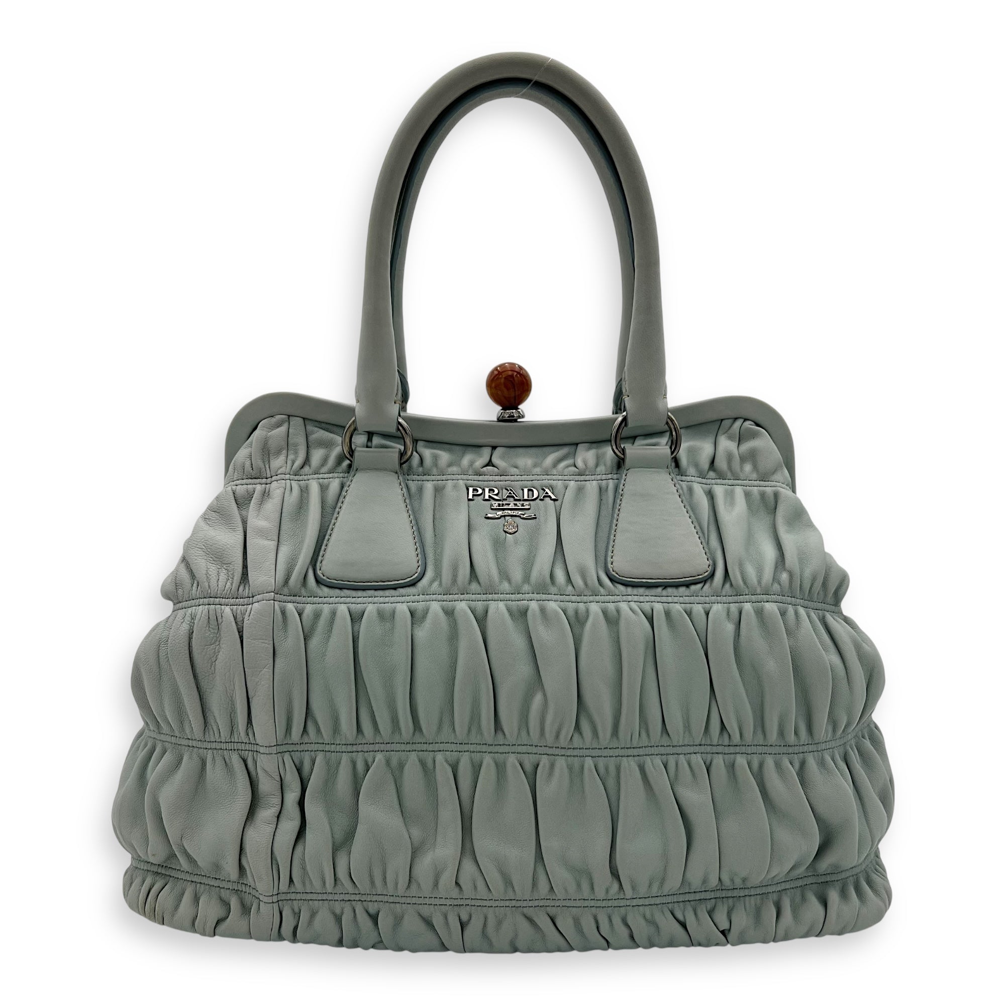 Prada Turnlock Top Handle Bag Blue in Calfskin, Silver hardware_1