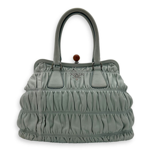 Prada Turnlock Top Handle Bag Blue in Calfskin, Silver hardware_1