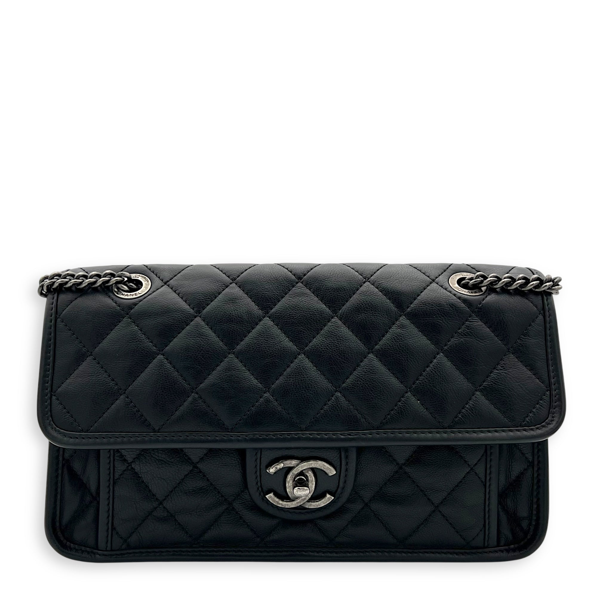 Chanel French Riviera Black Shoulder Bag in Calfskin, Gunmetal hardware_1