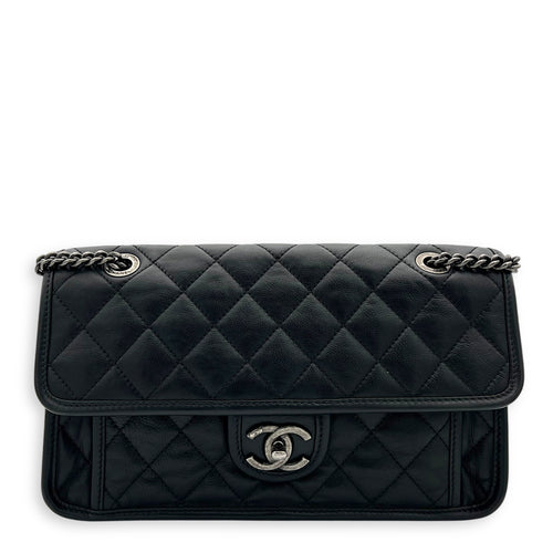Chanel French Riviera Black Shoulder Bag in Calfskin, Gunmetal hardware_1
