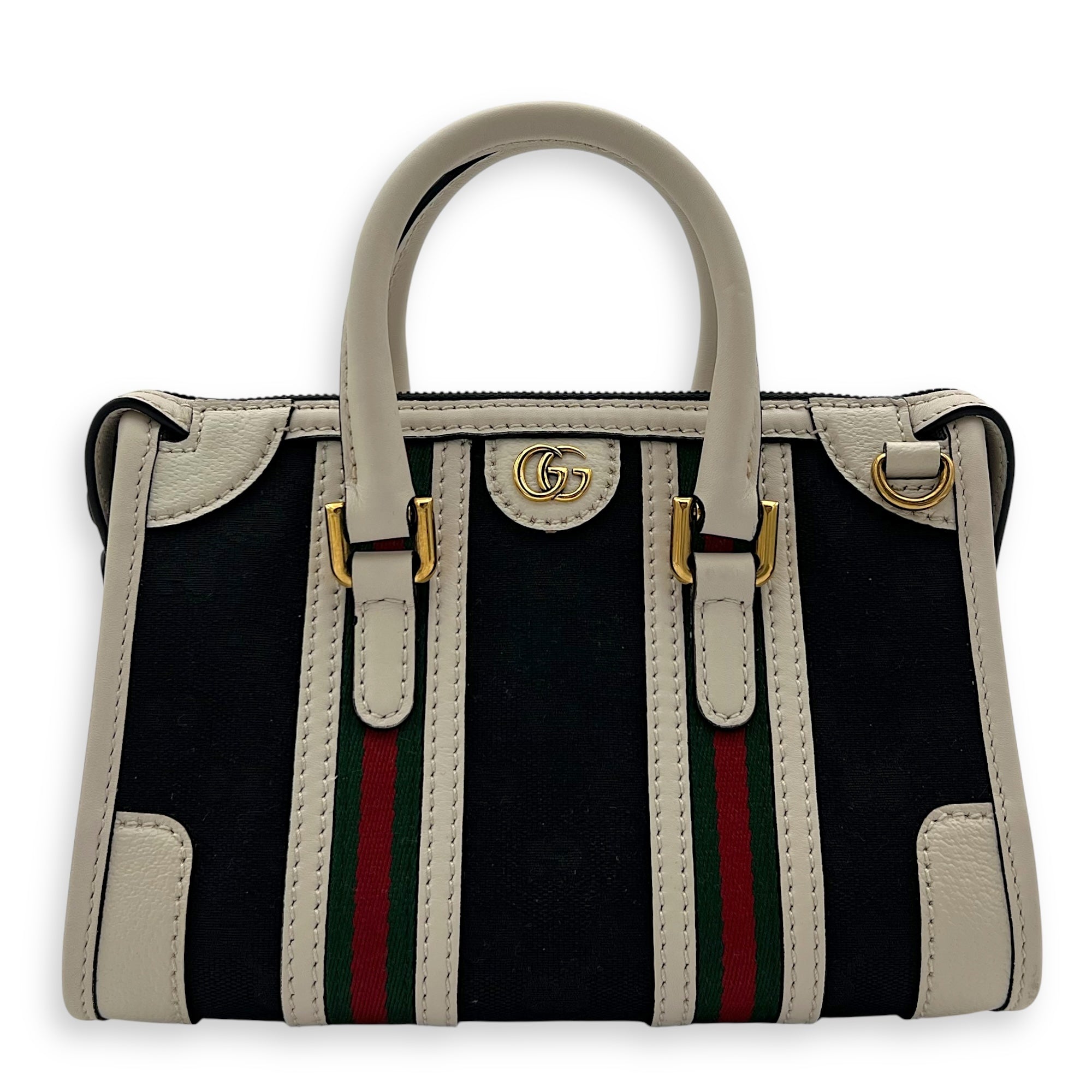 Gucci Sherry Top Handle Bag Mini White in Calfskin and jacquard, Gold hardware_1