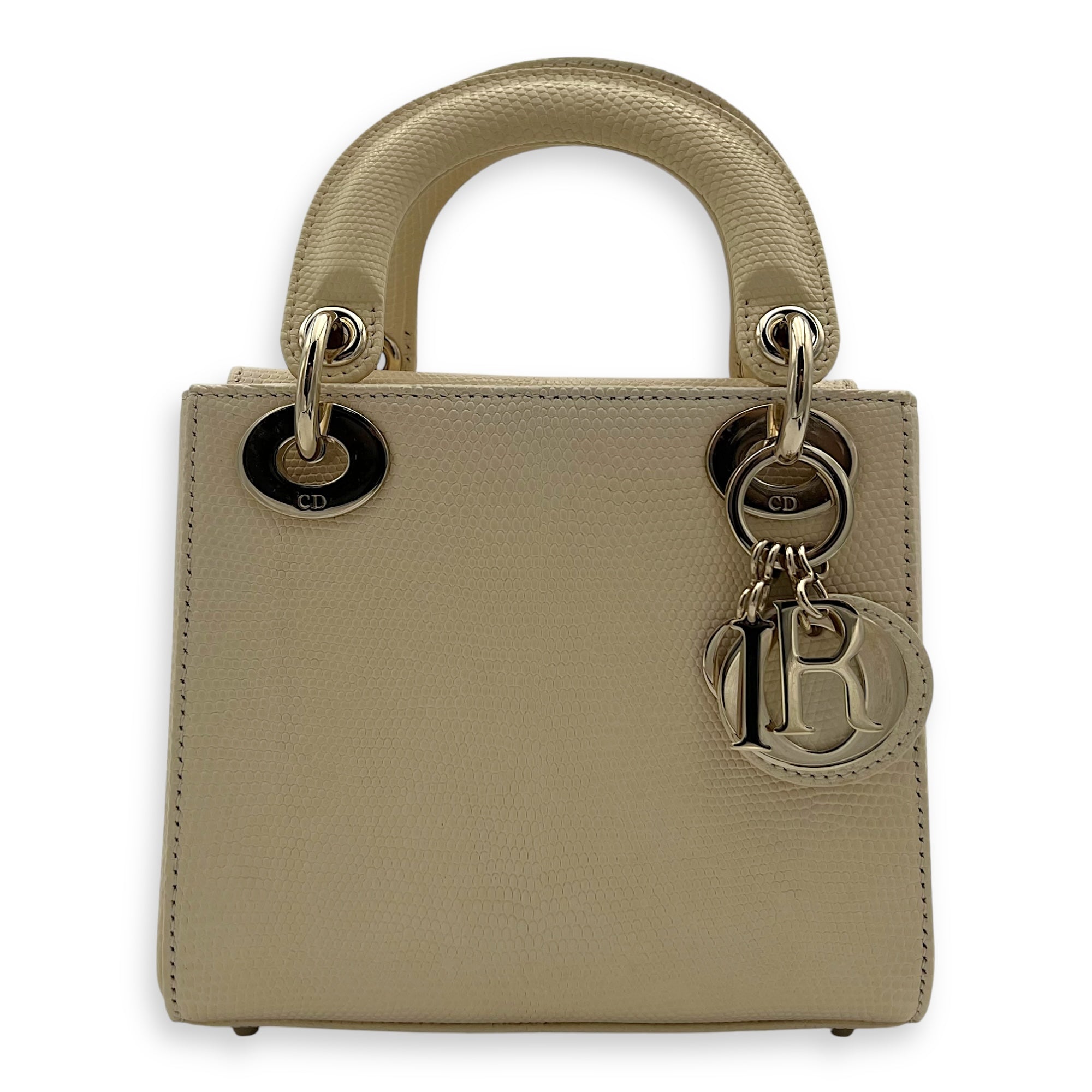 Christian Dior Lady Dior Top Handle Bag Mini Cream in Lizard, Light Gold hardware_1