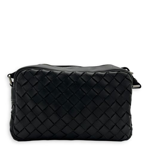 Bottega Veneta Intrecciato Crossbody Bag Black in Calfskin, Ruthenium hardware_1