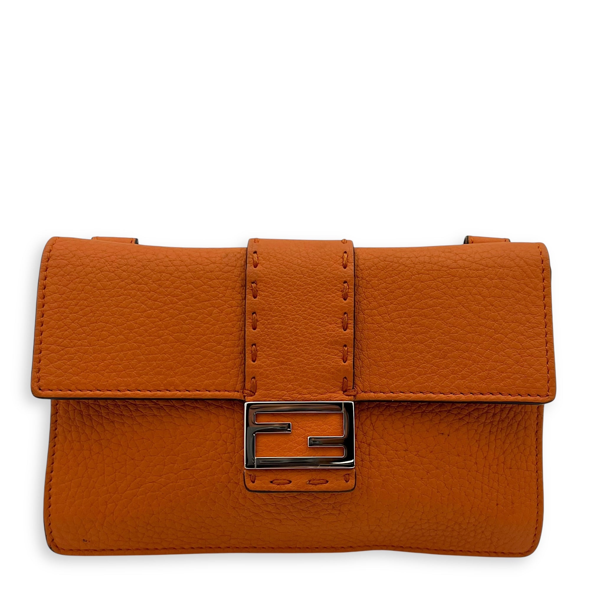 Fendi Baguette Crossbody Bag Orange in Calfskin, Silver hardware_1