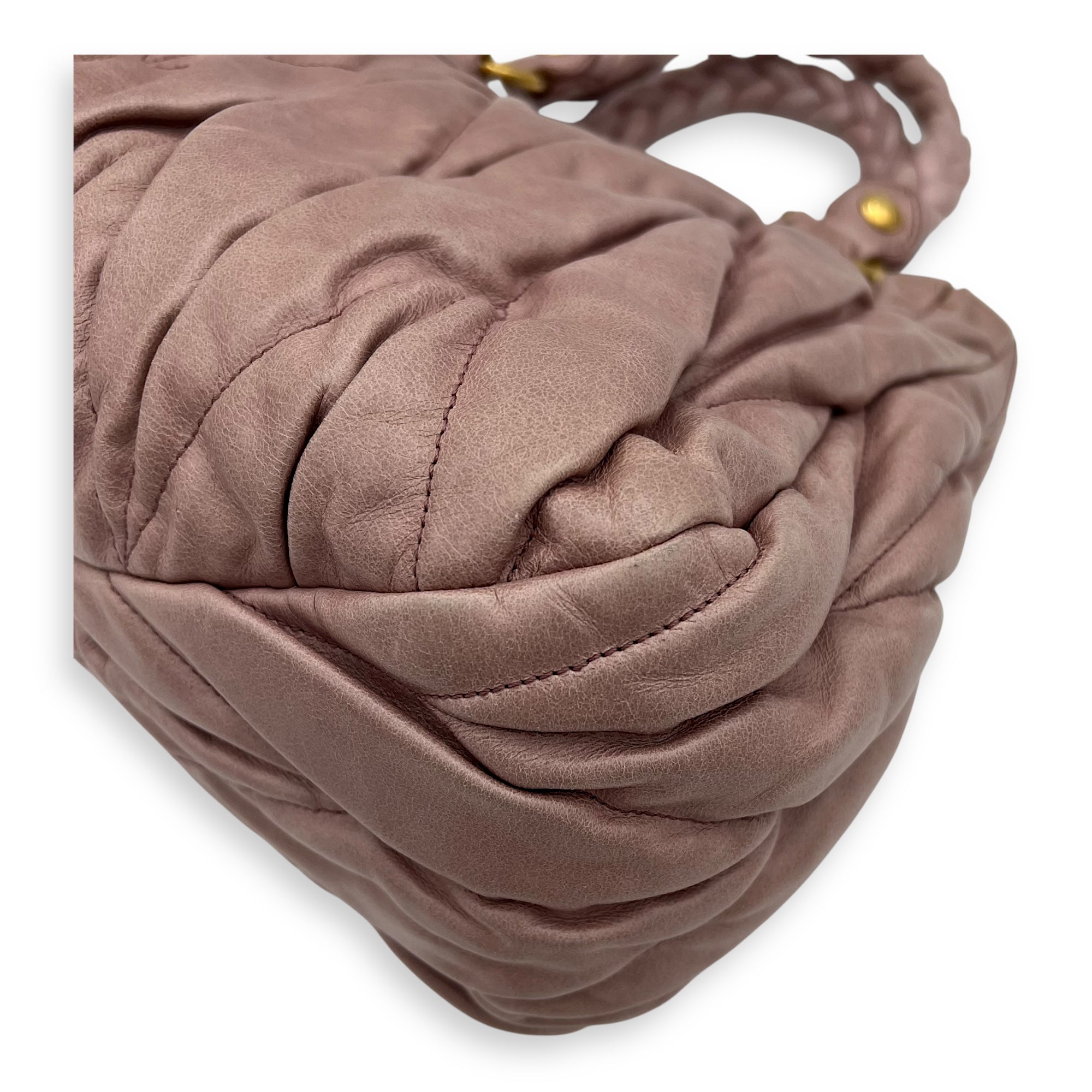 Miu Miu Gaufre Top Handle Bag Pink in Calfskin, Gold hardware_12