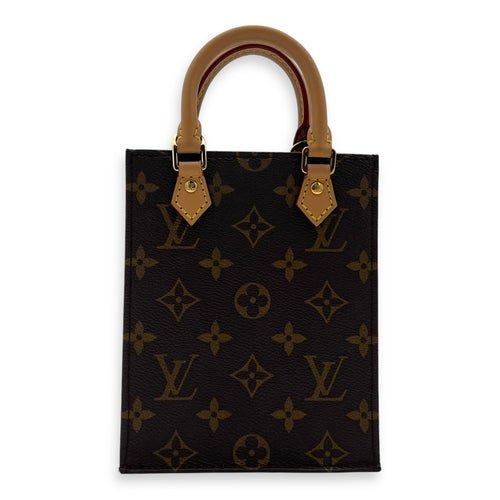 Louis Vuitton Sac Plat Petite Brown Top Handle Bag in Monogram Coated Canvas, Gold hardware_1