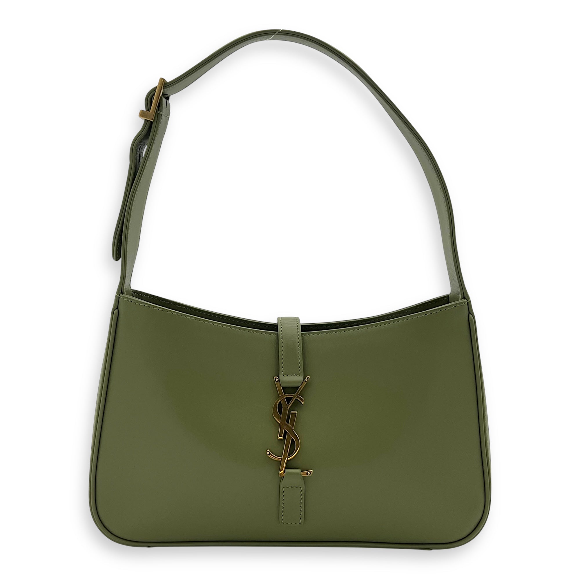 Saint Laurent Le 5 A 7 Shoulder Bag Green in Calfskin, Gold hardware_1