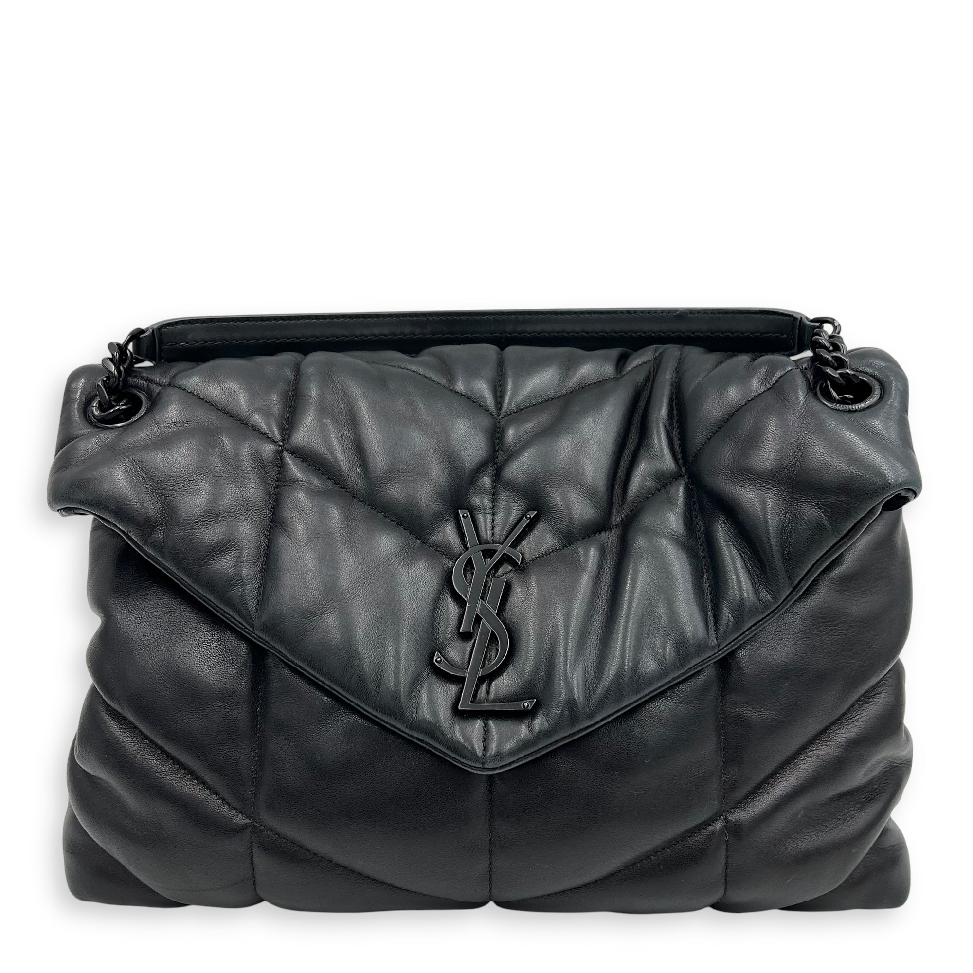 Saint Laurent Puffer Shoulder Bag Black in Lambskin, Lacquered Metal hardware_1