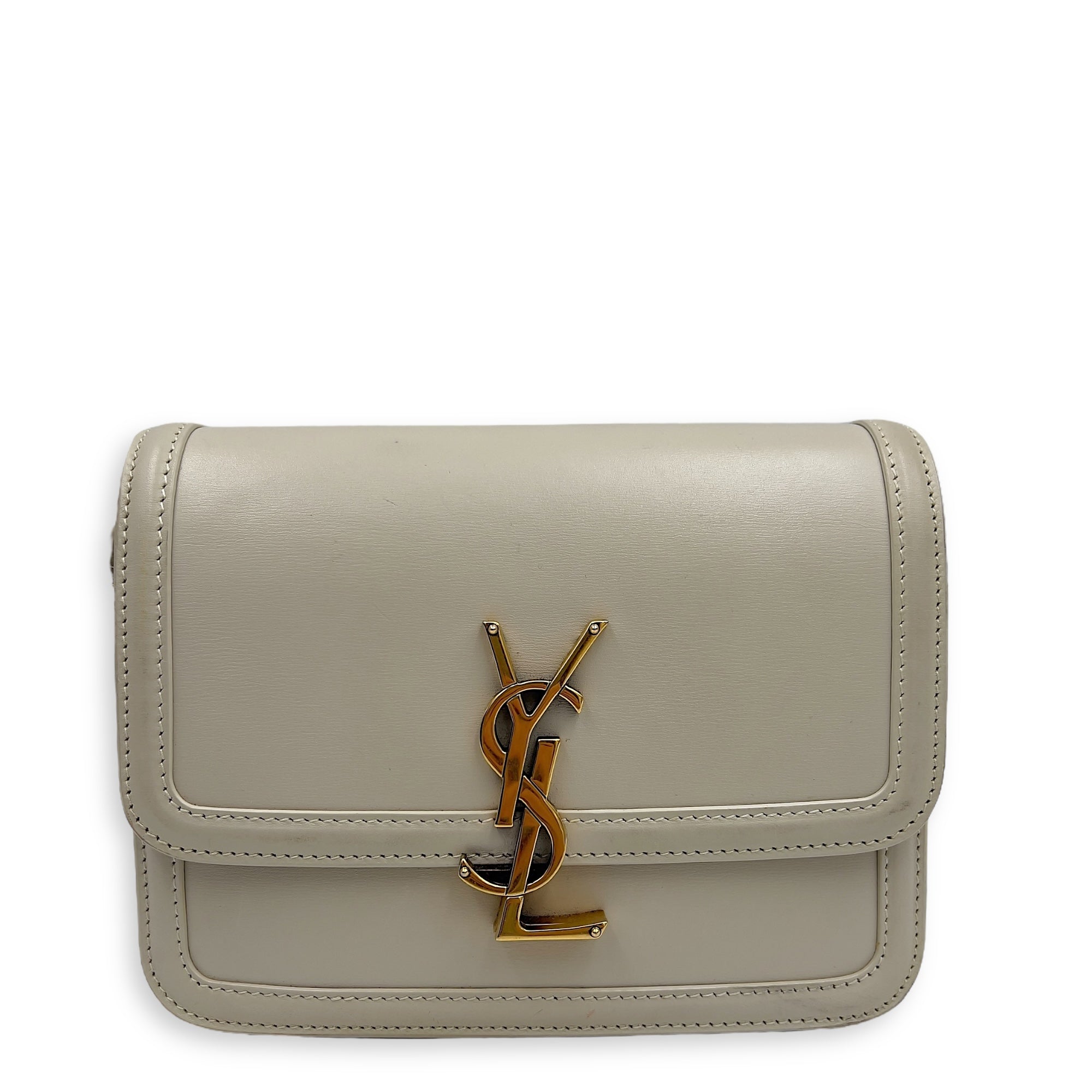 Saint Laurent Solferino Shoulder Bag White in Calfskin, Gold hardware_1