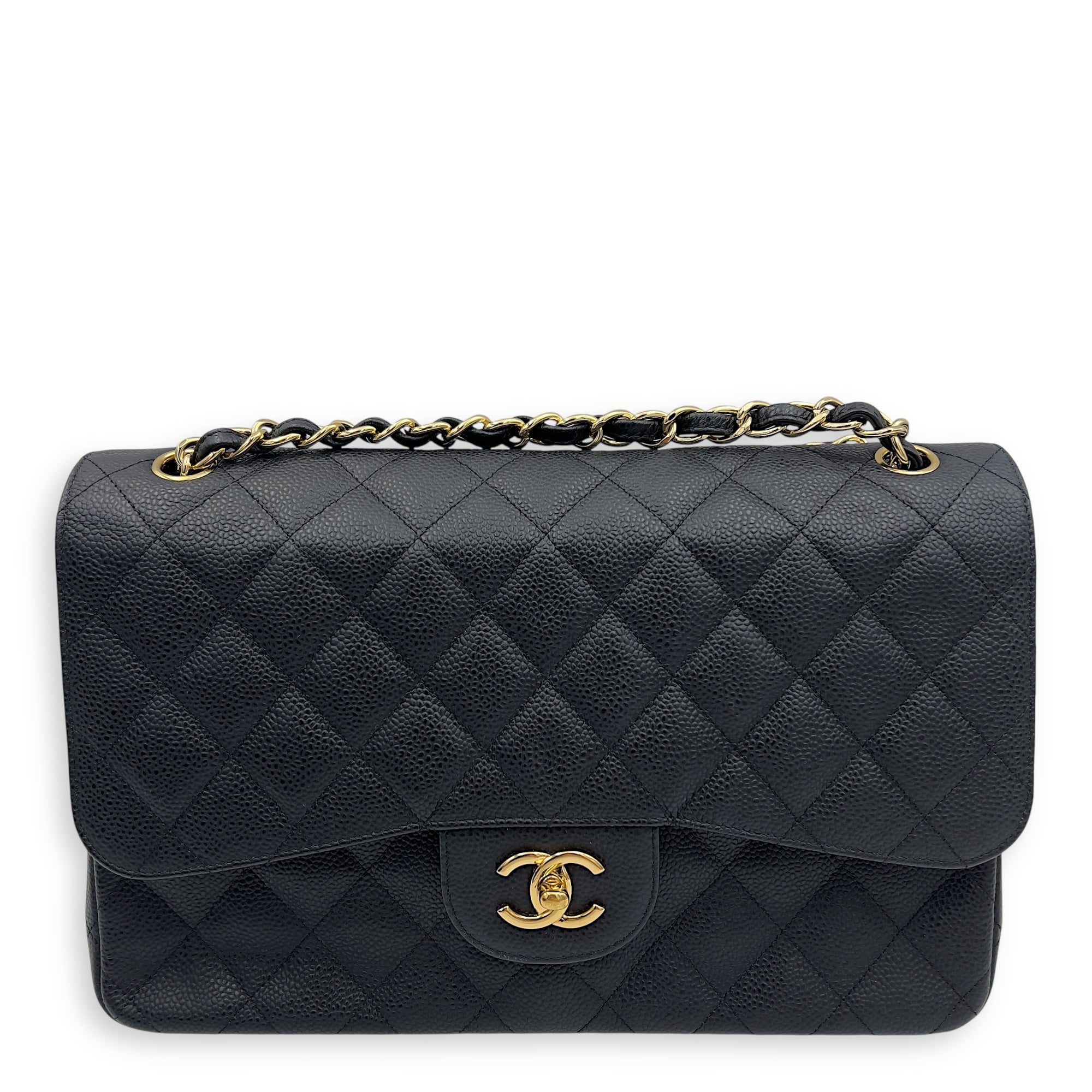 Chanel Classic Shoulder Bag Jumbo Black in Caviar Leather, Silver hardware_1