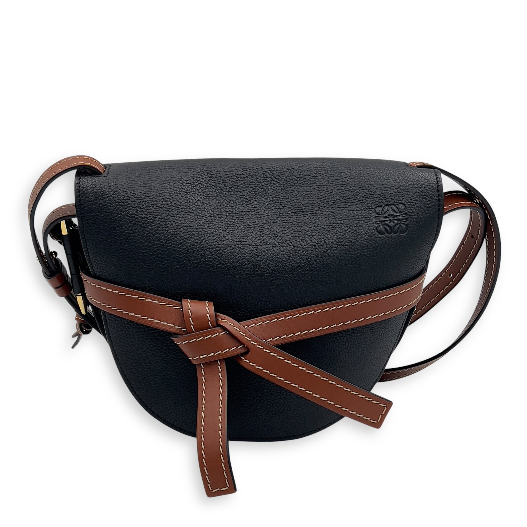 Loewe Gate Crossbody Bag Black in Calfskin, Gold hardware_1
