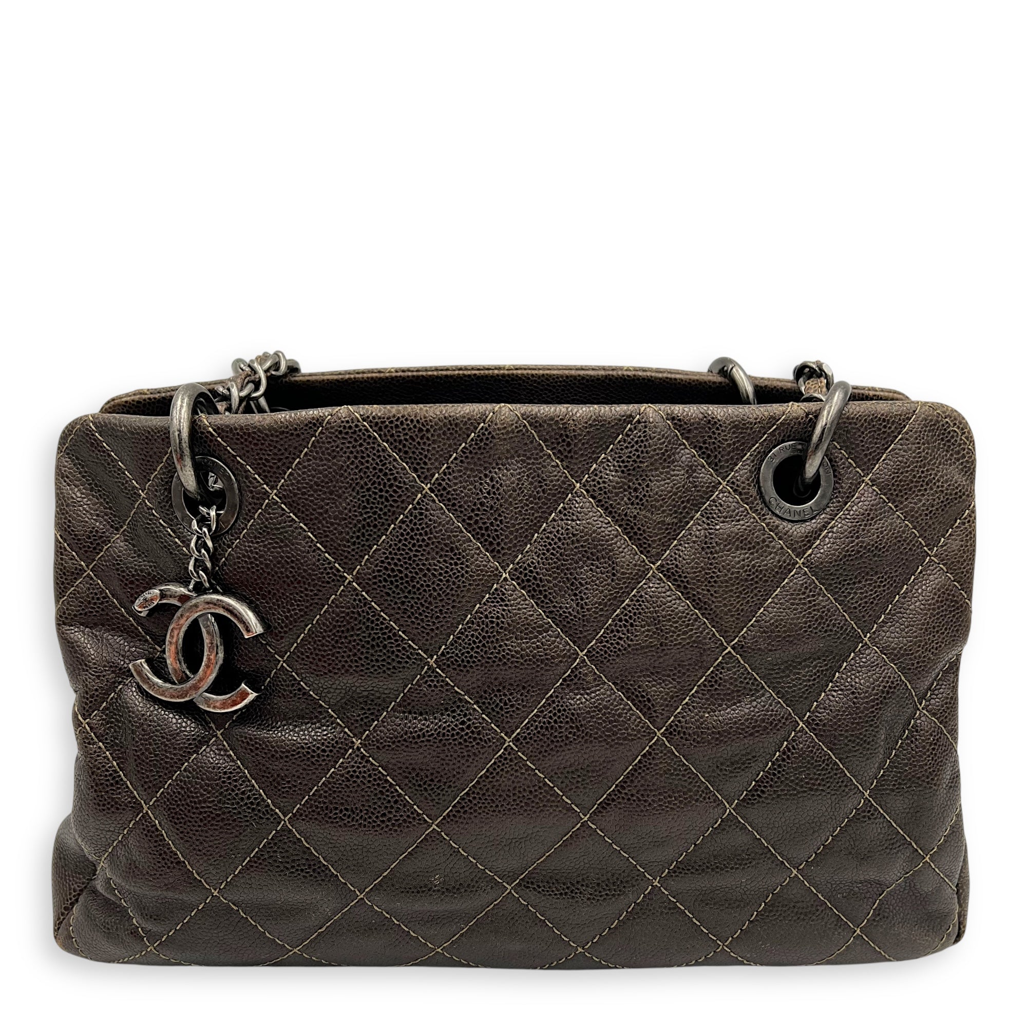 Chanel Quilted Wildstitch Tote Bag Brown in Calfskin, Ruthenium hardware_1