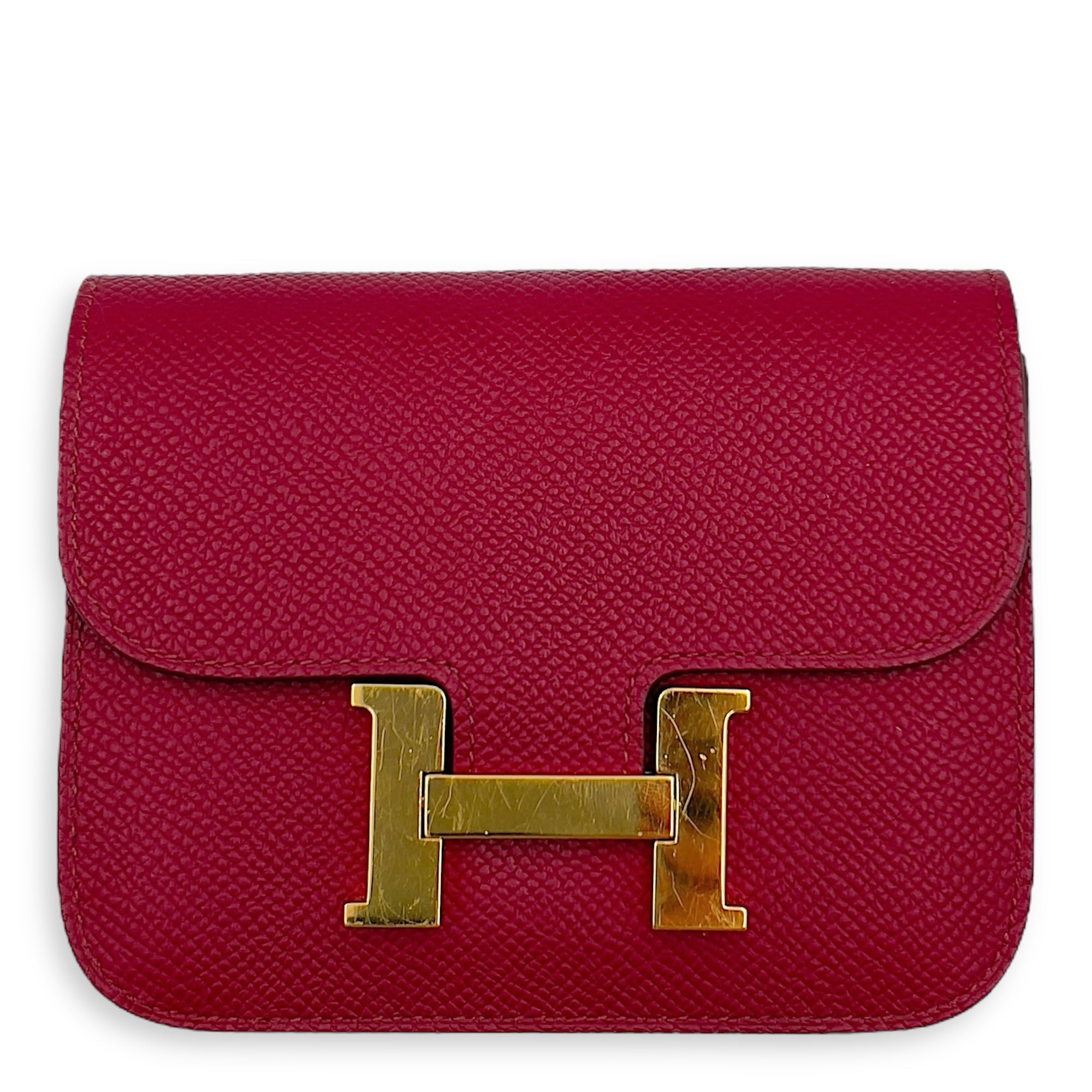 Hermès Constance Slim Red Wallet in Calfskin, Gold hardware_1
