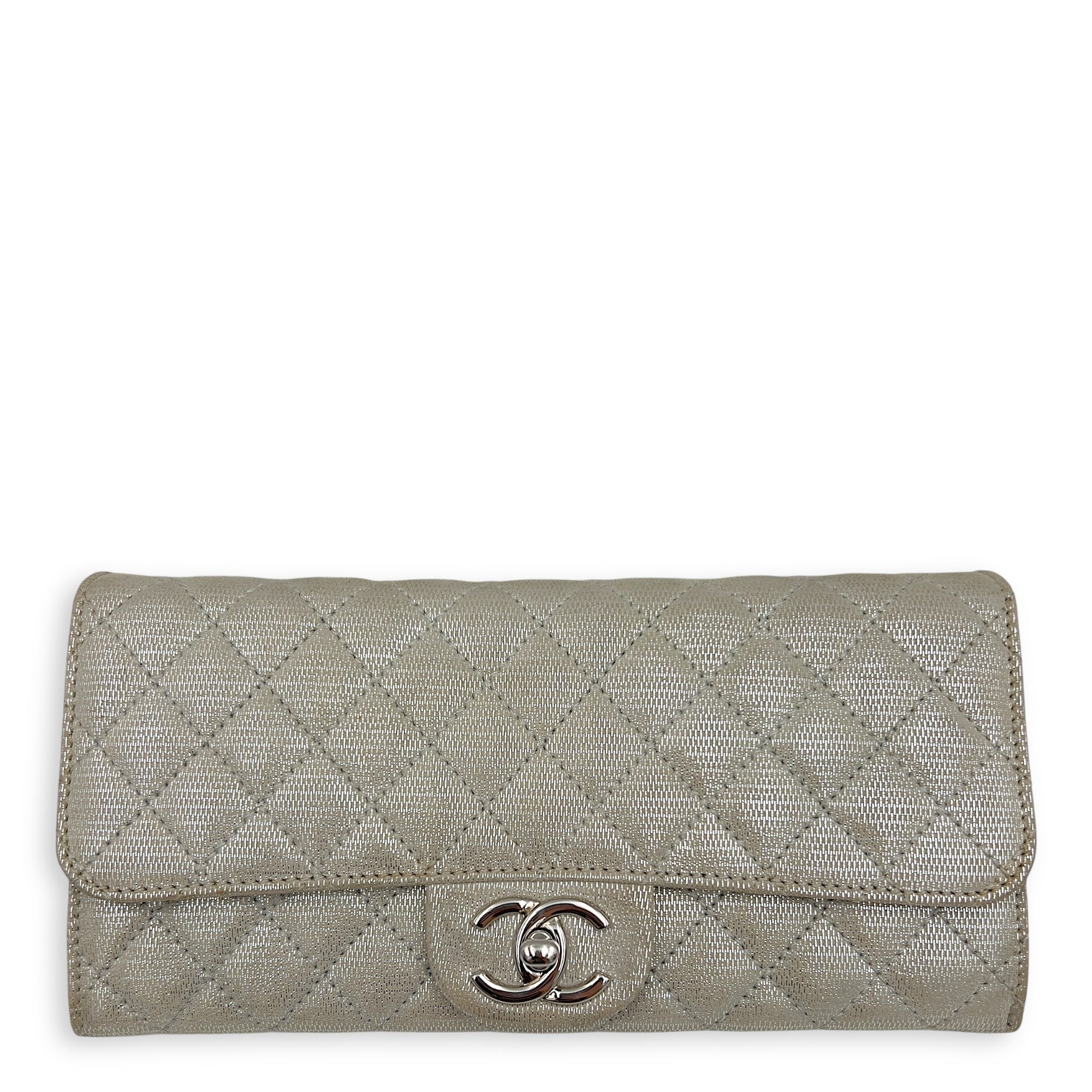Chanel CC Silver Wallet On Chain in Jersey, Silver hardware_1