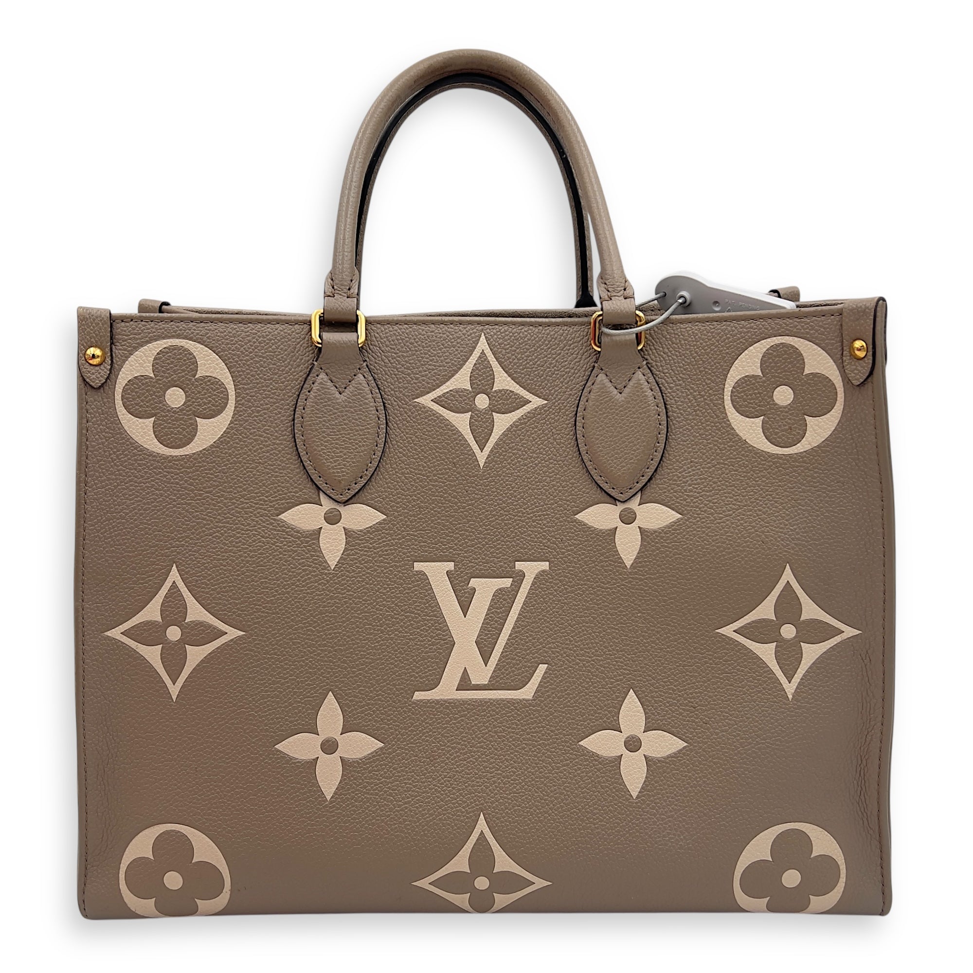 Louis Vuitton OnTheGo MM Beige Top Handle Bag in Empreinte Leather, Gold hardware_1