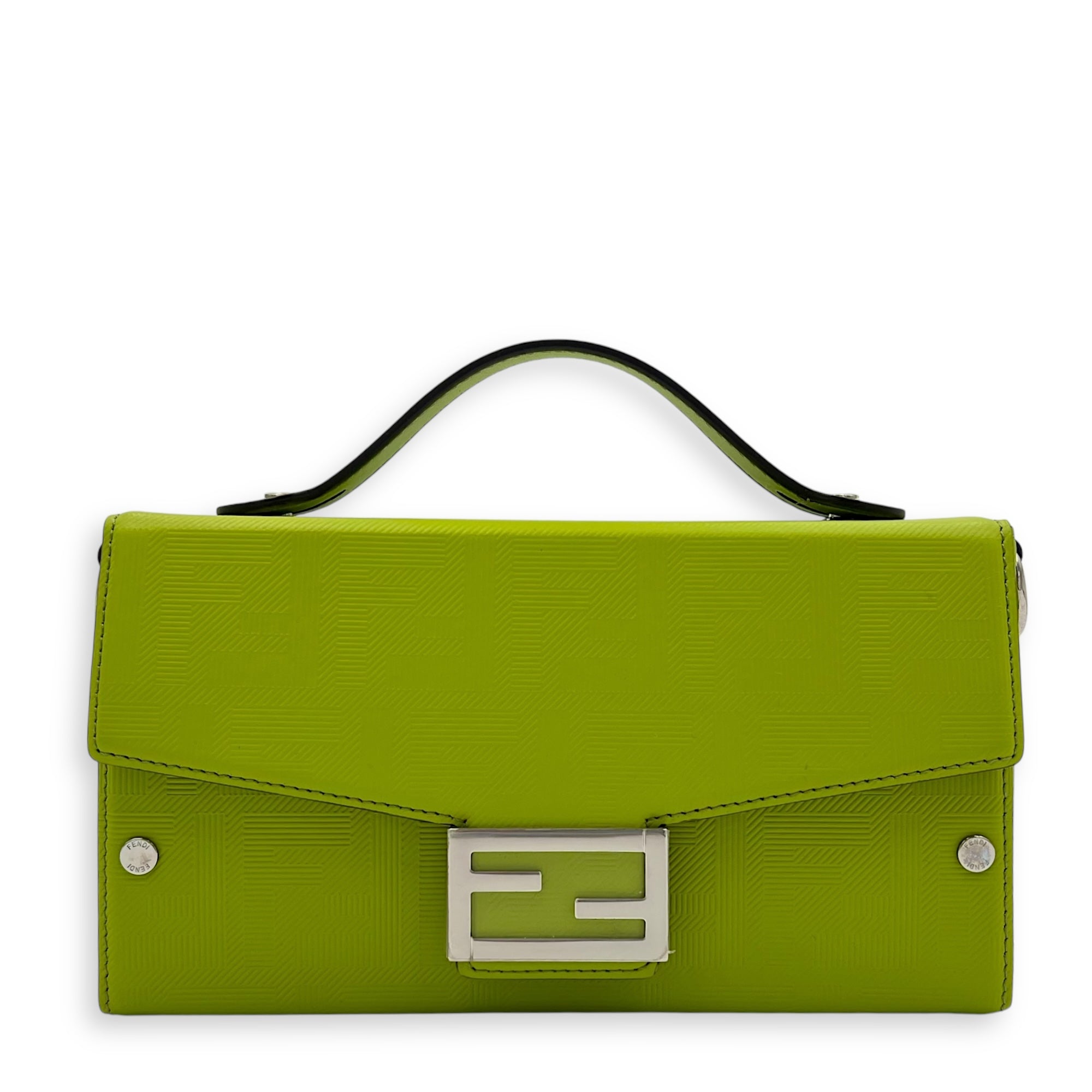 Fendi Baguette Green Crossbody Bag in Calfskin, Silver hardware