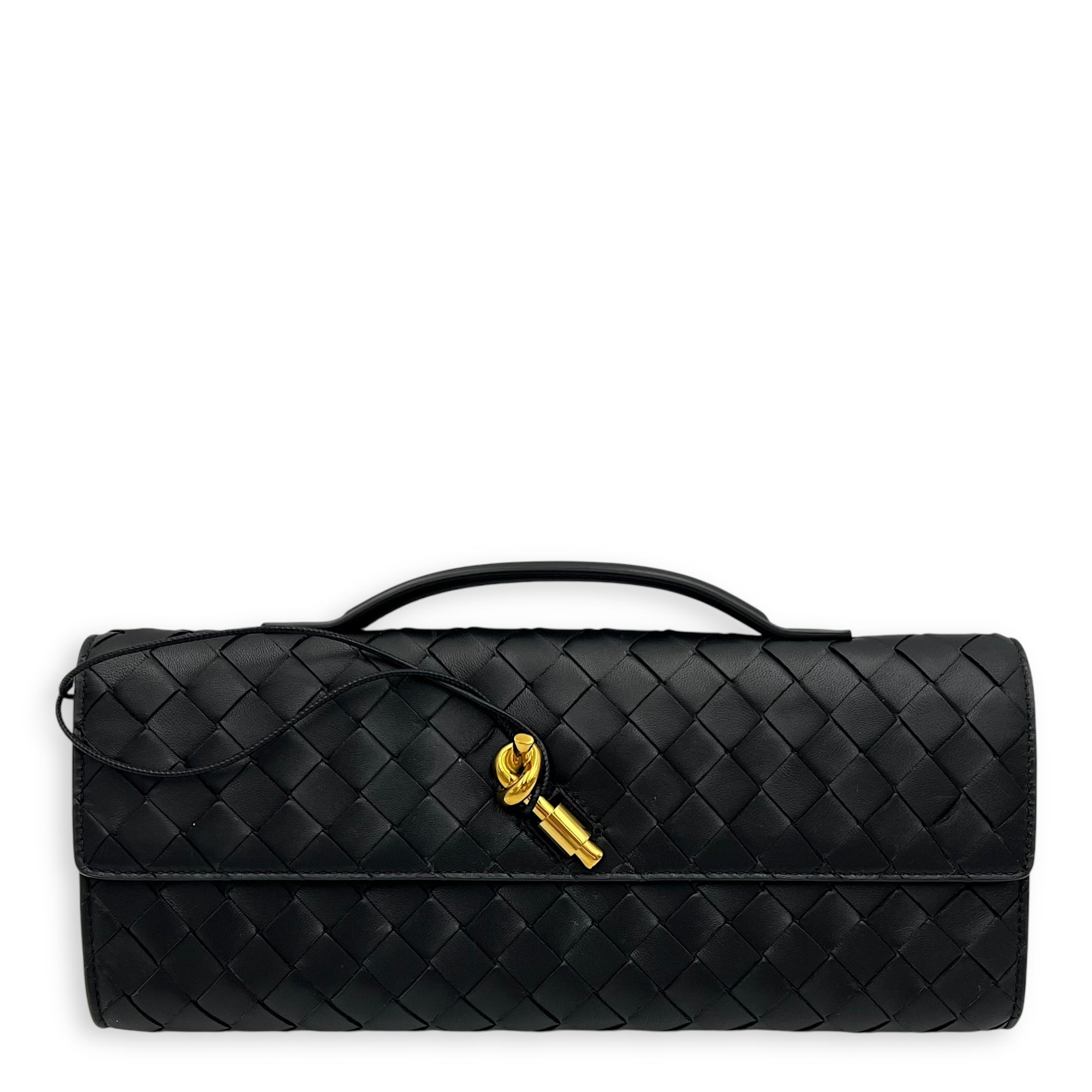 Bottega Veneta Andiamo Top Handle Bag Black in Lambskin, Gold hardware_1