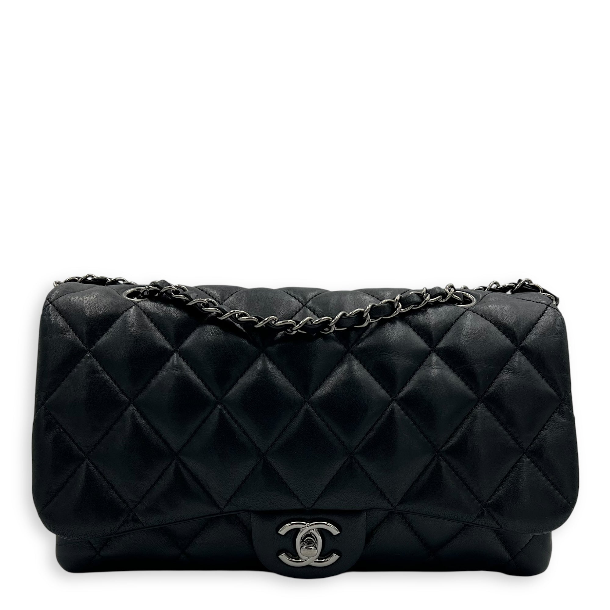 Chanel Accordion Triple Shoulder Bag Black in Lambskin, Silver hardware_1