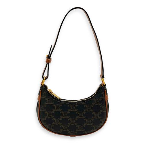 Celine Ava Shoulder Bag Brown in Coated Canvas, Gold hardware_1