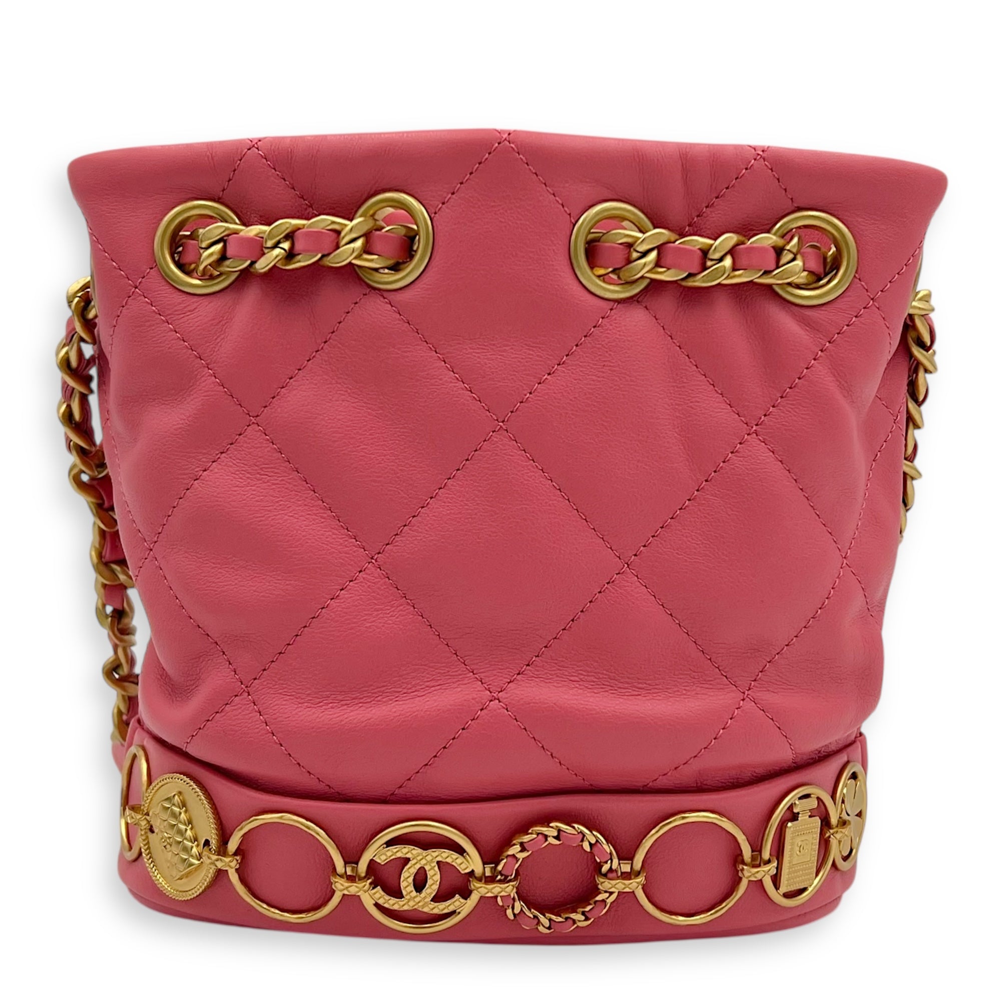 Chanel Quilted Seasonal Bucket Bag Pink in Calfskin, Gold hardware_1