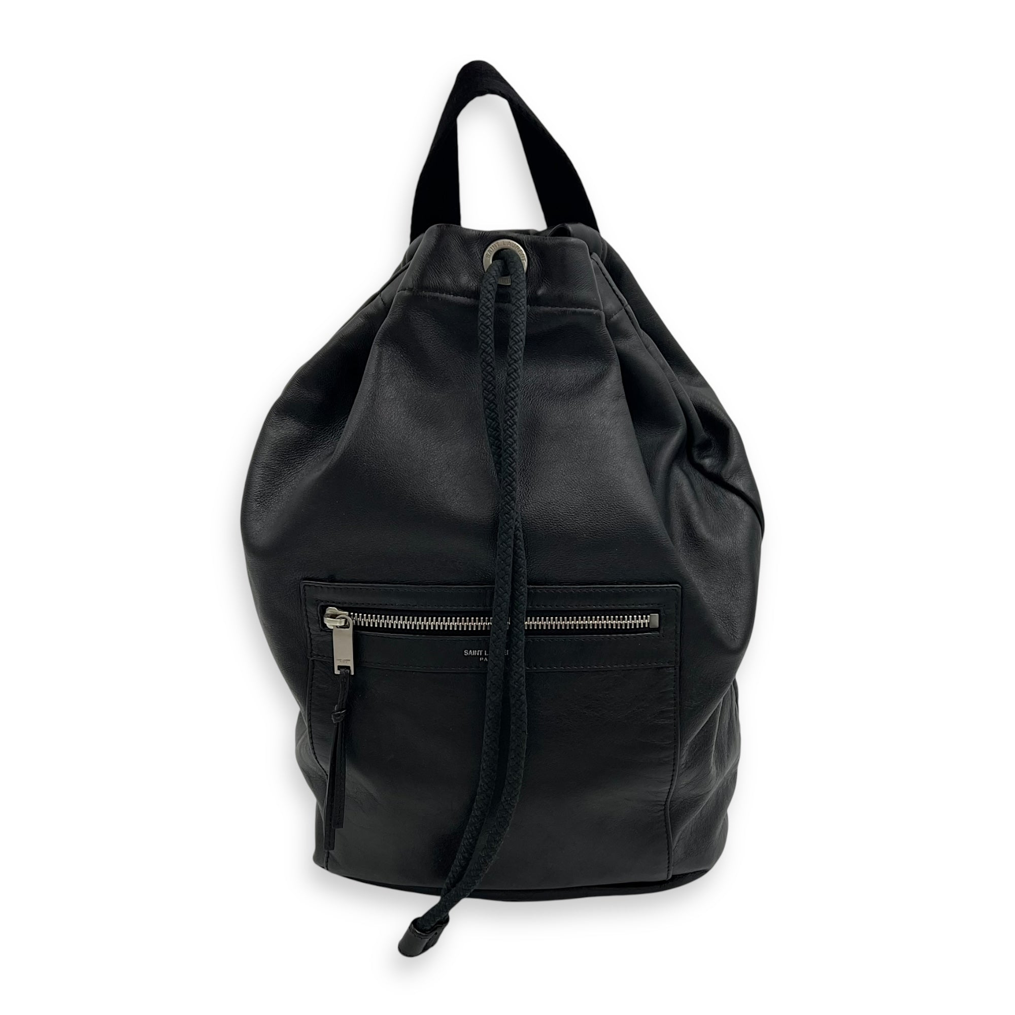 Saint Laurent Logo Backpack Black in Calfskin, Silver hardware_1