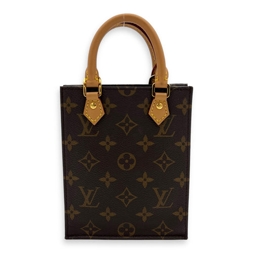 Louis Vuitton Sac Plat Top Handle Bag Petite Brown in Monogram Coated Canvas, Gold hardware_10