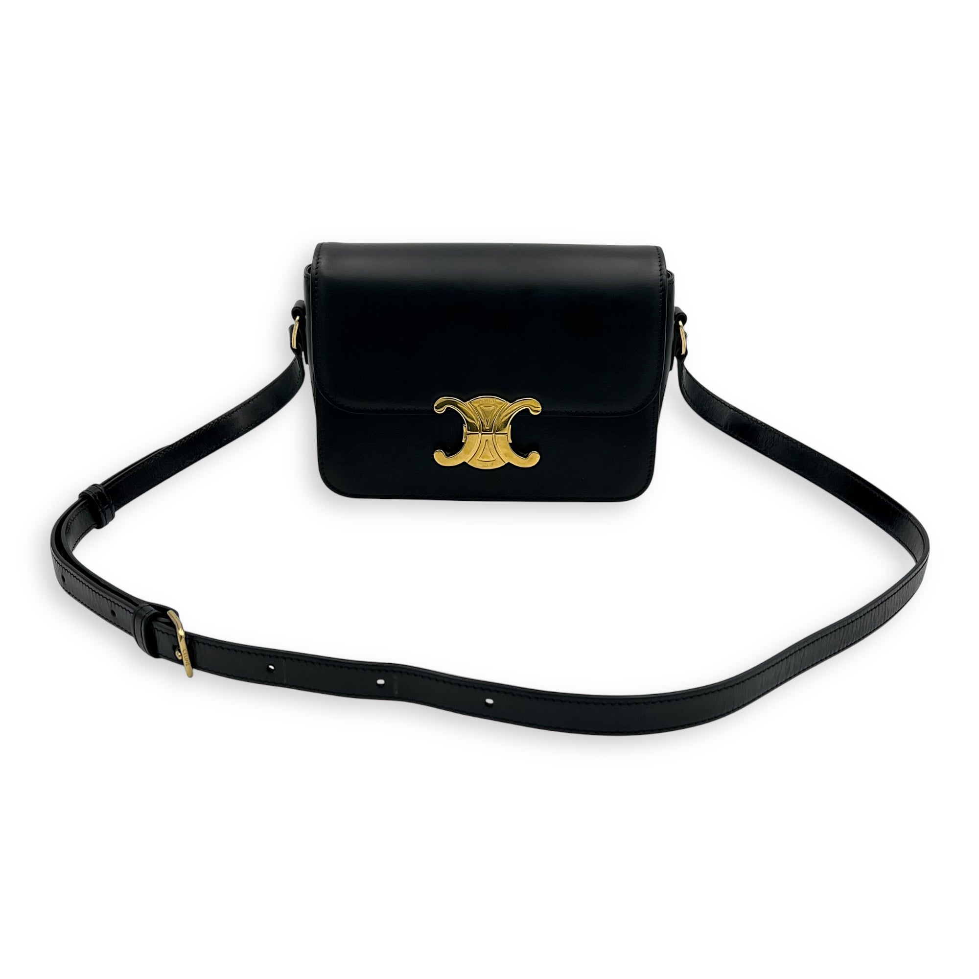 Celine Teen Crossbody Bag Black in Box Calfskin, Gold hardware_10