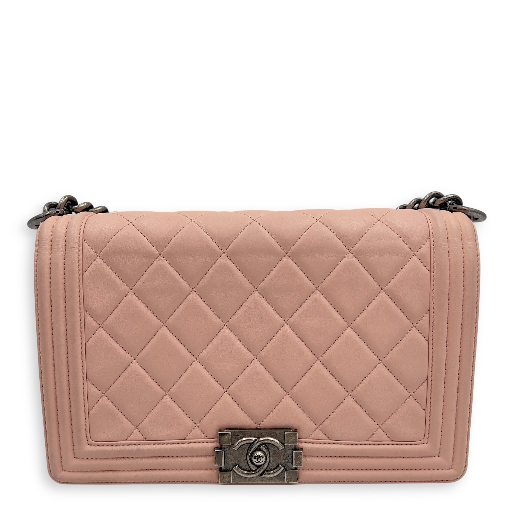 Chanel Boy Medium Pink Shoulder Bag in Calfskin, Ruthenium hardware_1