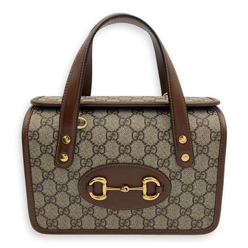 Gucci Horsebit 1955 Top Handle Bag Brown in Coated Canvas, Gold hardware_1