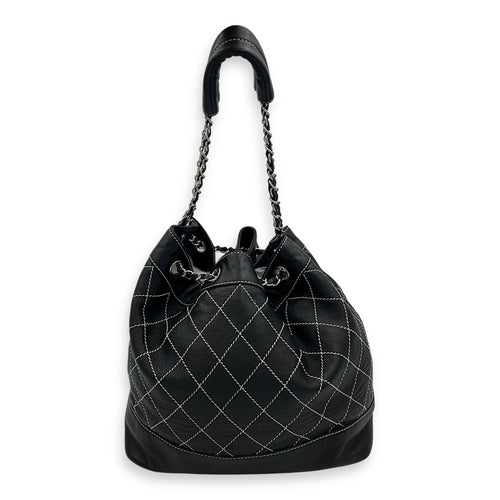 Chanel Surpique Wild Stitch Bucket Bag Black in Lambskin, Silver hardware_1