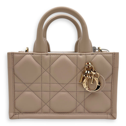 Dior Book Tote Top Handle Bag Mini Beige in Lambskin, Gold hardware_1