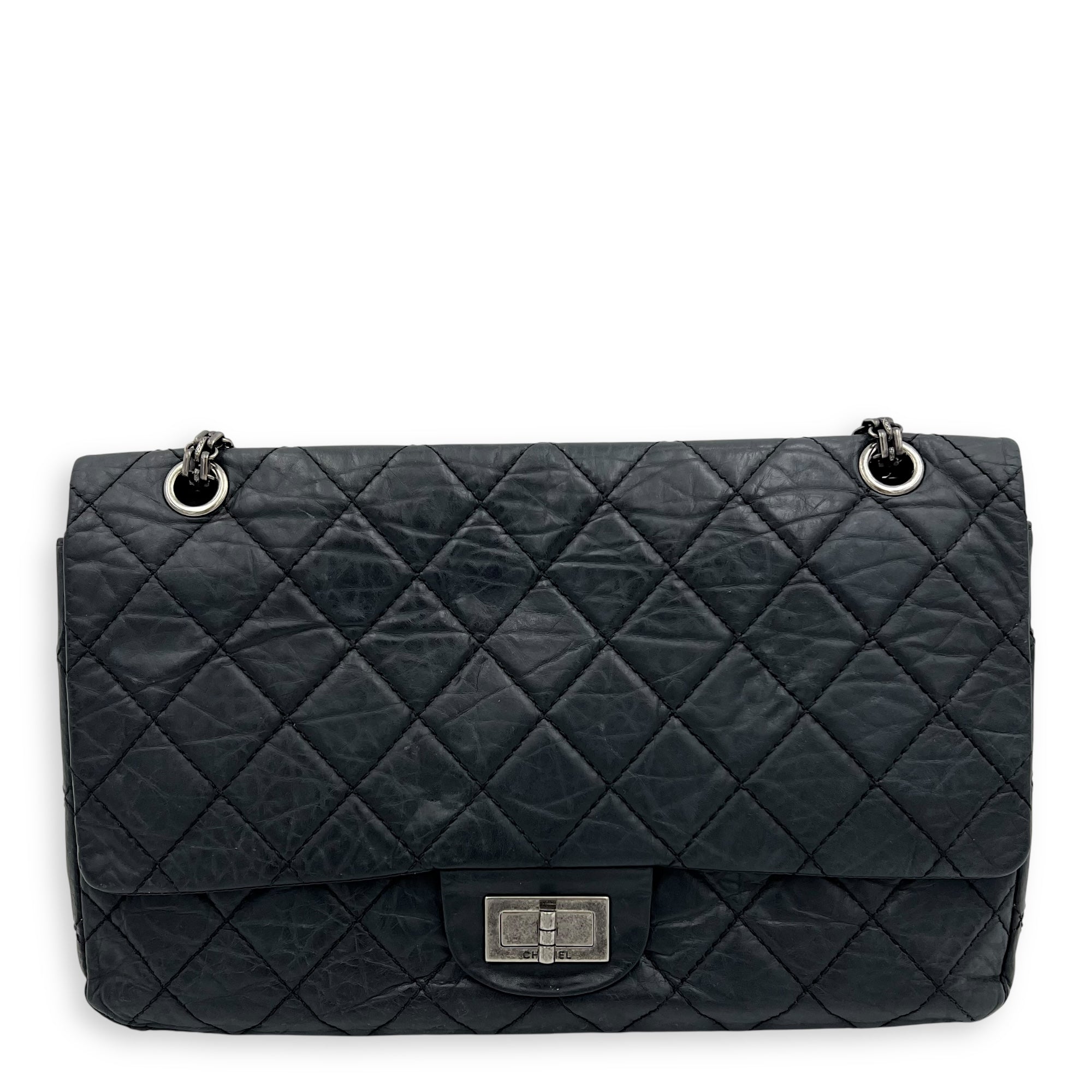 Chanel 2.55 227 Black Shoulder Bag in Calfskin, Ruthenium hardware_1