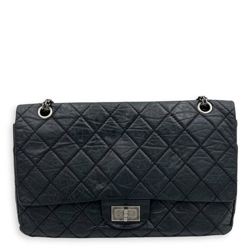 Chanel 2.55 227 Black Shoulder Bag in Calfskin, Ruthenium hardware_1