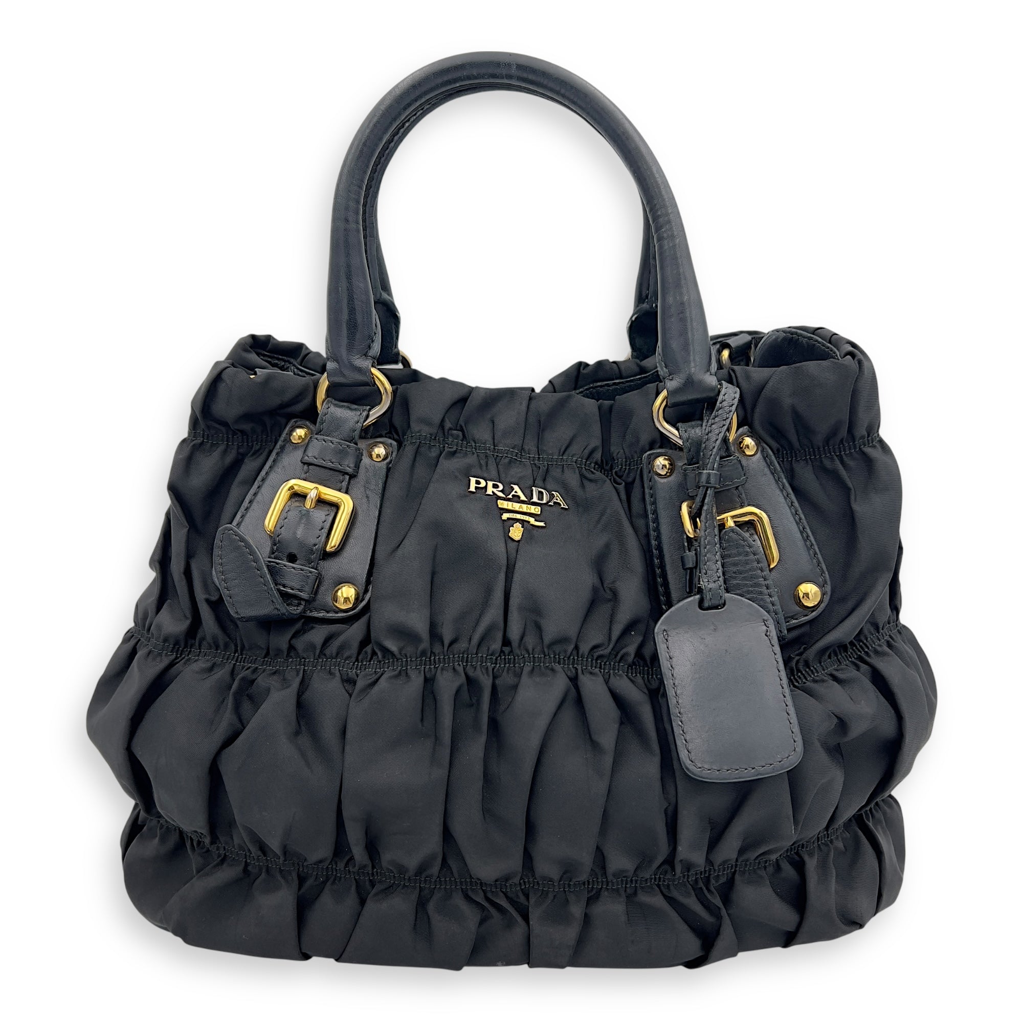 Prada Gaufre Top Handle Bag Black in Nylon, Gold hardware_1